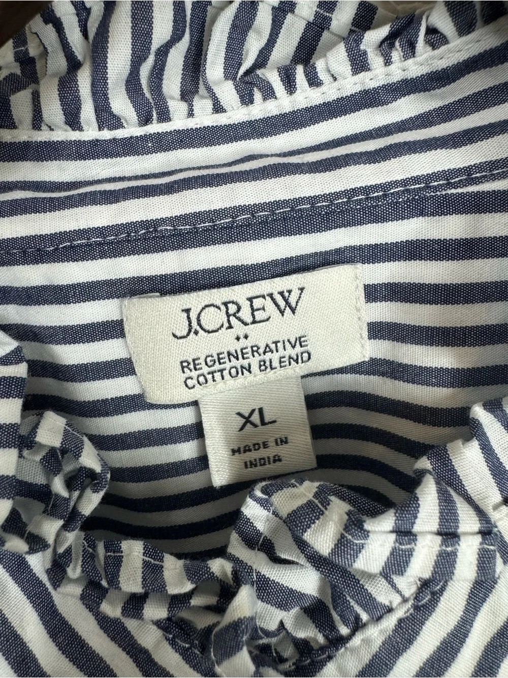 J. Crew Ruffleneck button-up top Blue White Striped XL